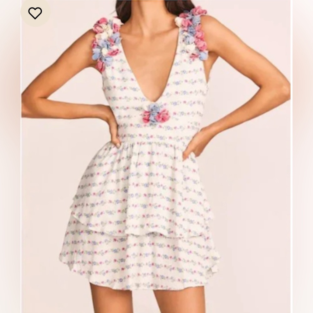 SOLD NWT LoveShackFancy White Floral Dress with Pink and Blue Accents - Picture 1 of 6